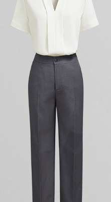 Women's Autumn/Winter Business Formal Suit Set: White Top & Grey Bottoms