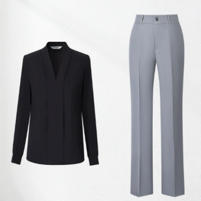 Women's Suit Set: Black Shirt & Grey Suit
