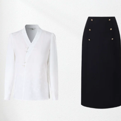 Professional white shirt, suit, and skirt set for women