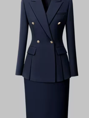 Women's Dark Blue Business Suit Set — Autumn/Winter Formal Wear