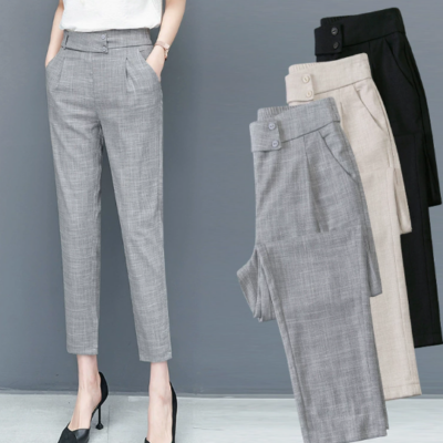 Summer cropped casual dress pants, slim-fit trousers, thin style