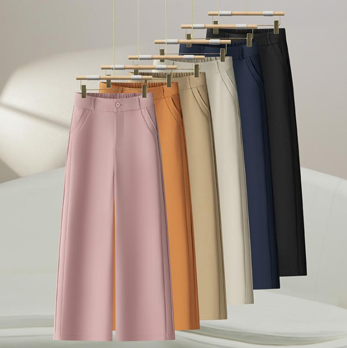 Women's Summer High-Waisted Wide-Leg Suit Trousers – Lightweight, Loose, Straight-Leg Style