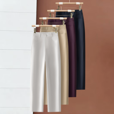 Women's high-end, wide-leg suit trousers for spring and autumn; featuring a flattering drape, loose fit, and straight-leg cut that creates a slimming effect.