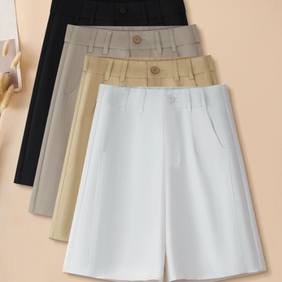 High-end five-point wide-leg suit pants for women, new summer style, high-waisted, slimming, breathable and thin.