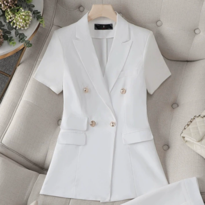 Women's Short-Sleeved Suit Jacket – Summer Lightweight, Slim-Fit, Sophisticated & Elegant Style
